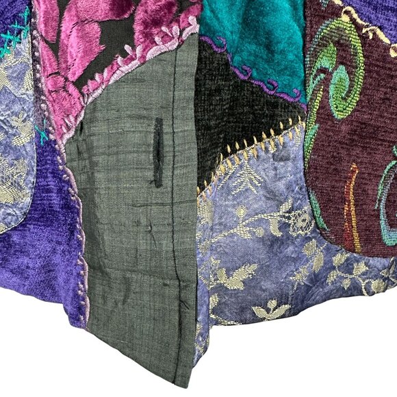 Tapestry Patch Vintage Patchwork Velvet Jacket With Gold Buttons & Embroidery M - Picture 2 of 7